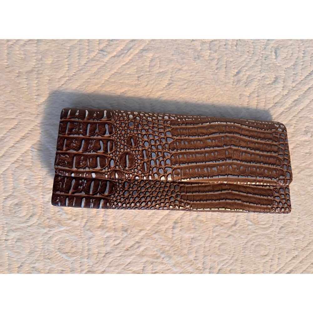 EXPRESSIONS NYC Clutch Bag Brown Silver Crocodile Embossed Chain Strap Chic Glam